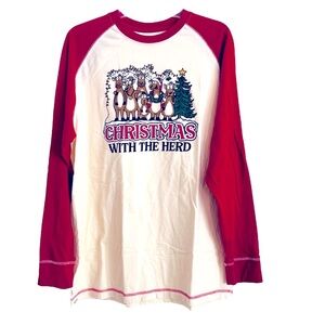 “Christmas With the Herd” Men's XL Cream/Red Long Sleeve Cotton PJ Tee NWOT